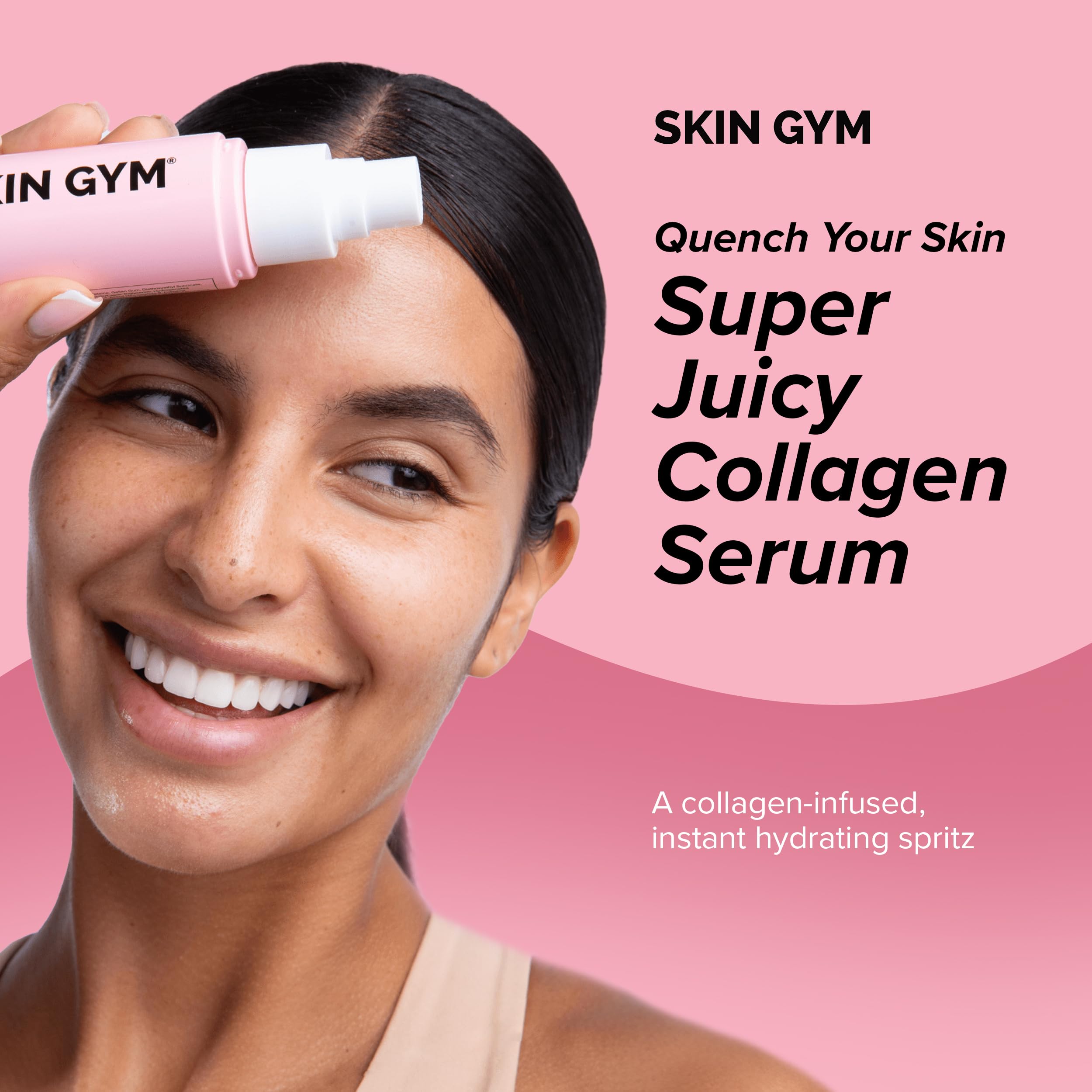 Skin Gym Super Juicy Collagen Spray-On Serum with Squalene, Collagen Serum Facial Spray for Deep Hydration, Skin Plumping, and Healthy Glow, Recommended for Morning and Evening Use